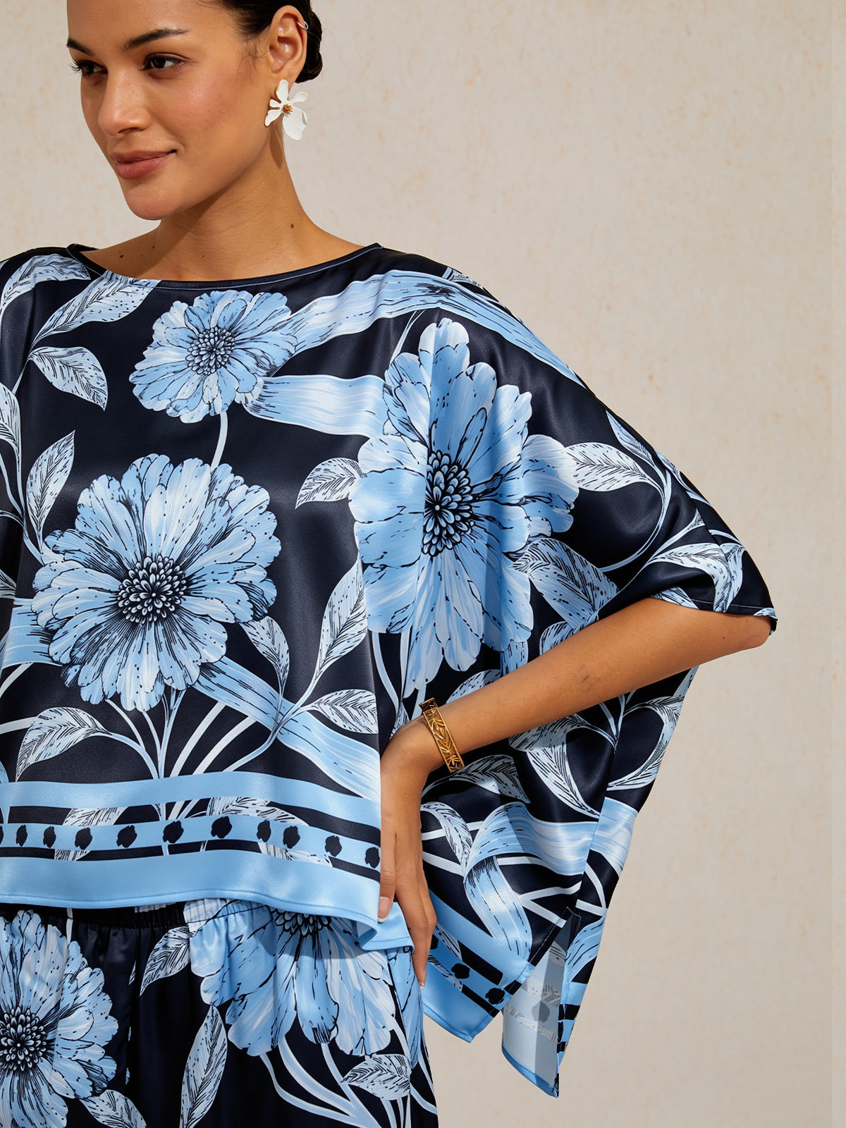 Golden Petal Satin Batwing Top by Aurelia Sun