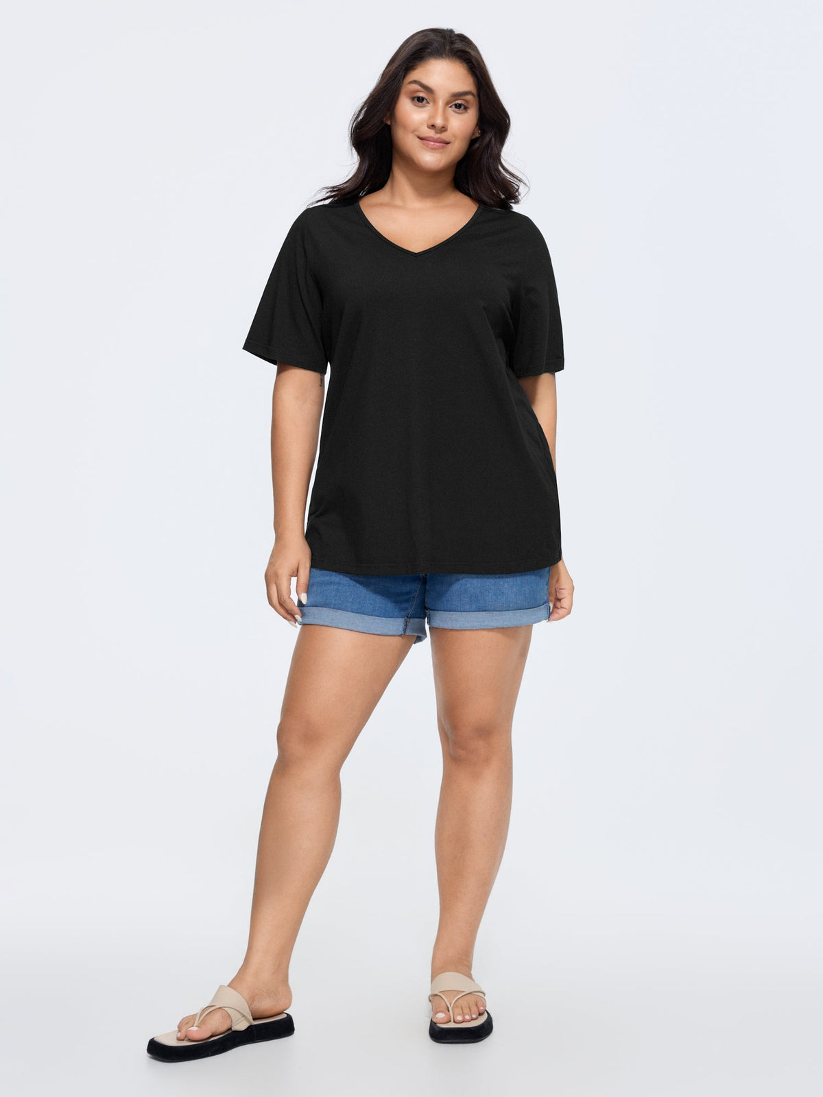 Plus Size Cotton V-Neck T-Shirt