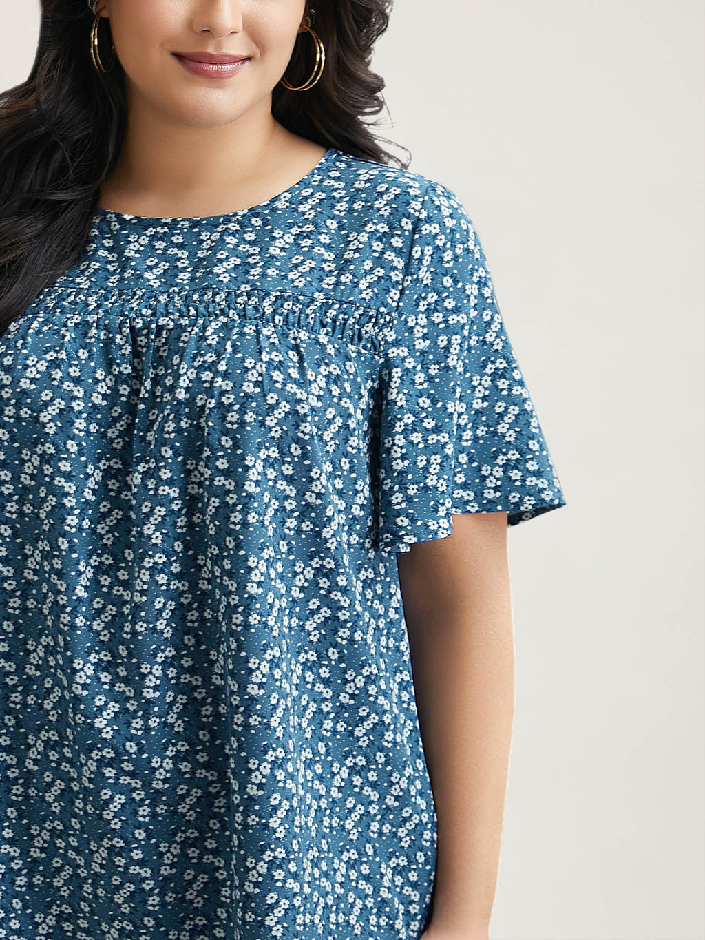Plus Size Floral Ruffle-Sleeve Blouse