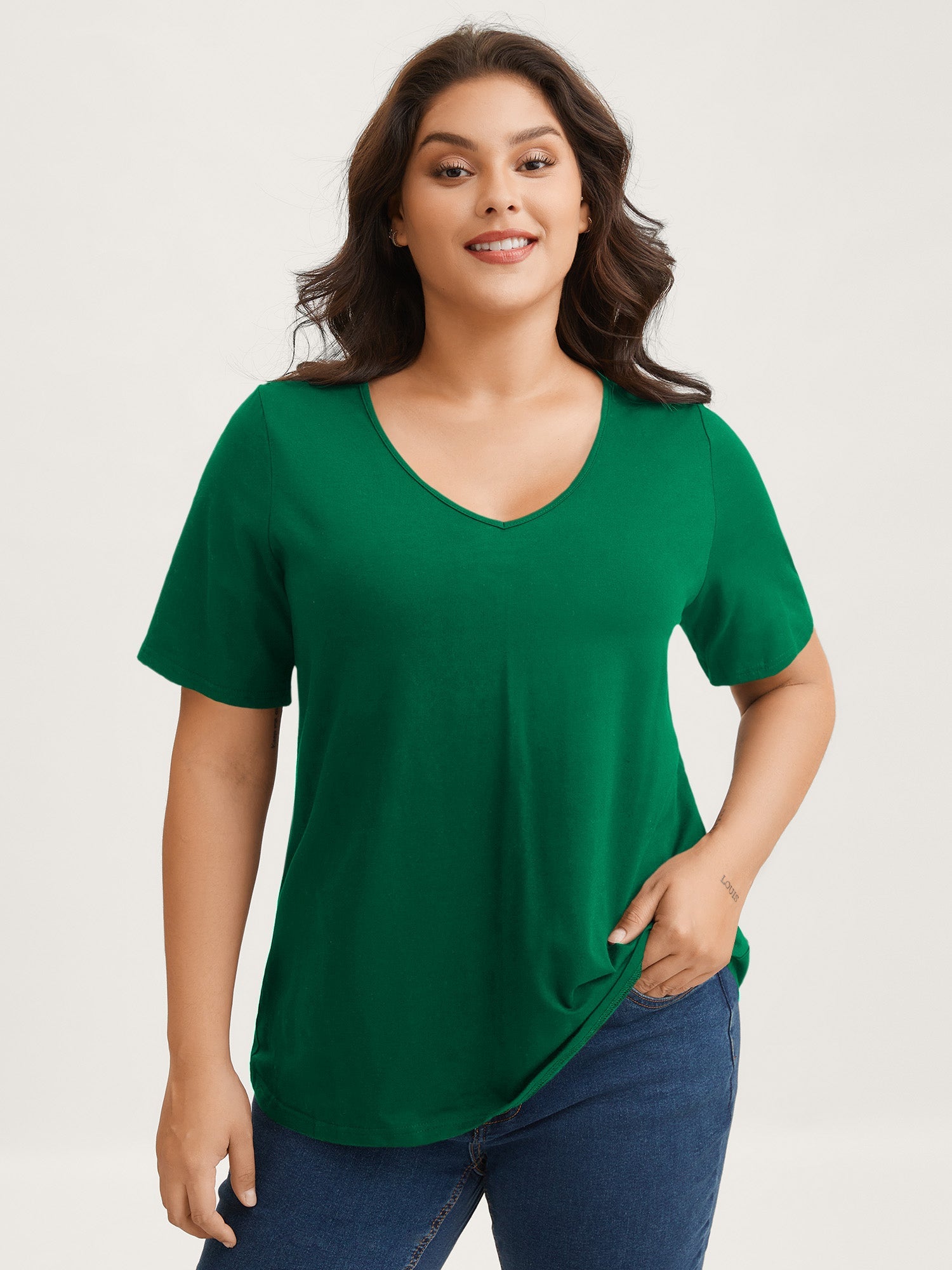 Plus Size Cotton V-Neck T-Shirt