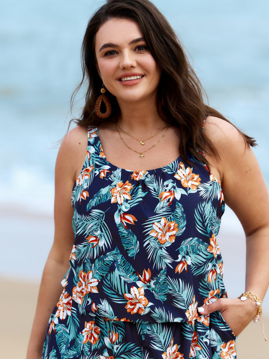Plus Size Tropical Floral One-Piece Swimsuit