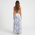 Floral Corset Ruffle Maxi Dress
