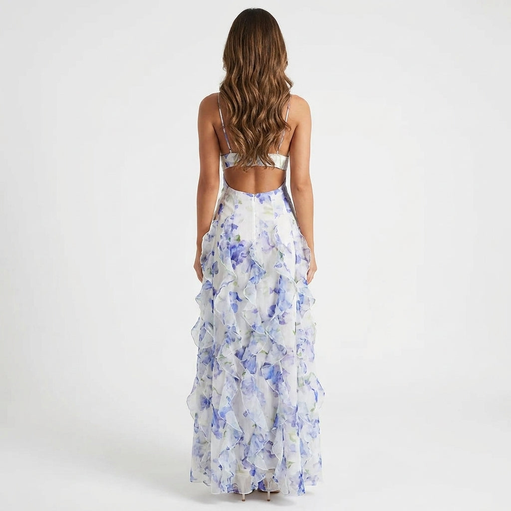 Floral Corset Ruffle Maxi Dress