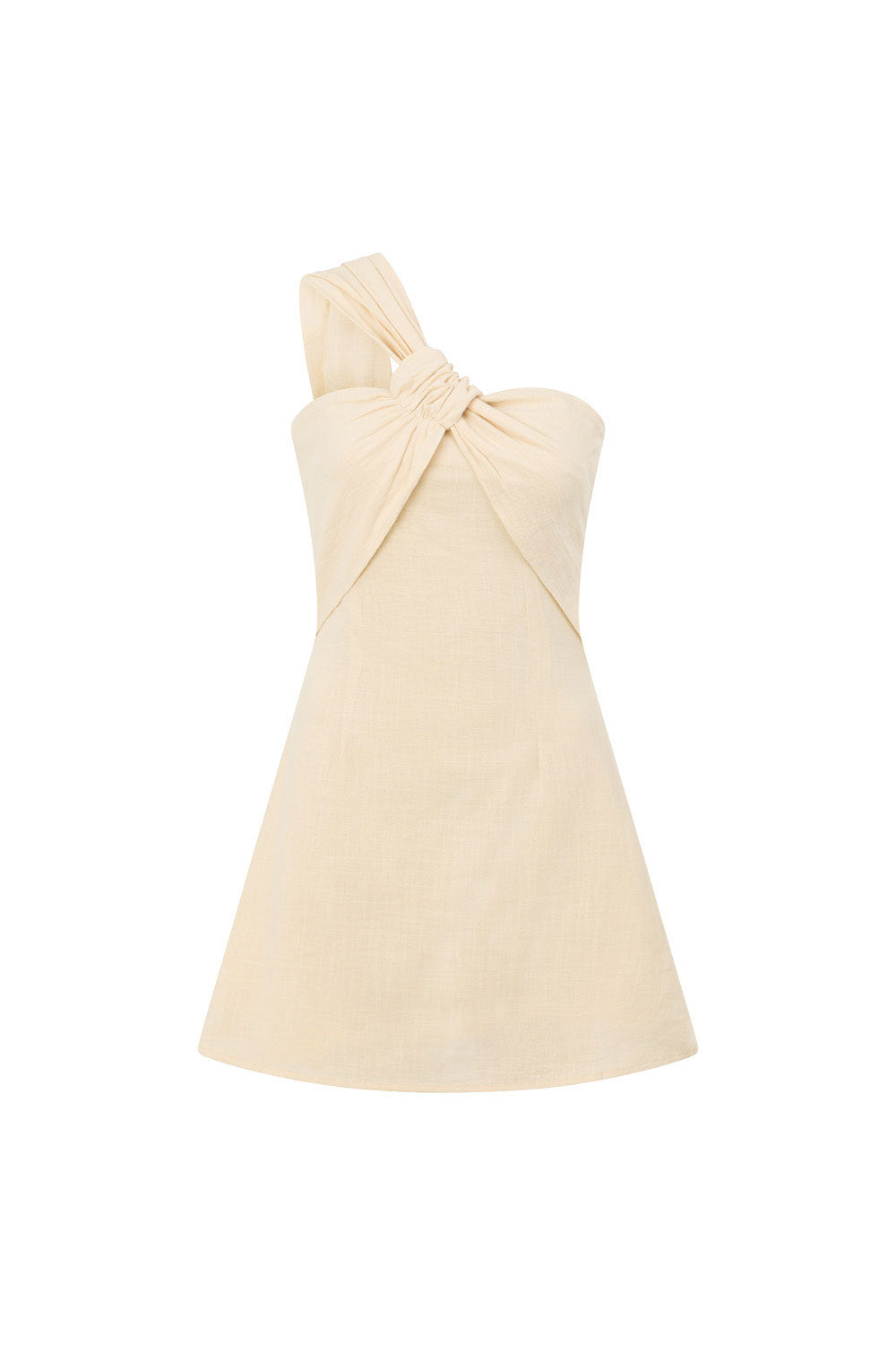 One-Shoulder Cotton Mini Dress — Beige