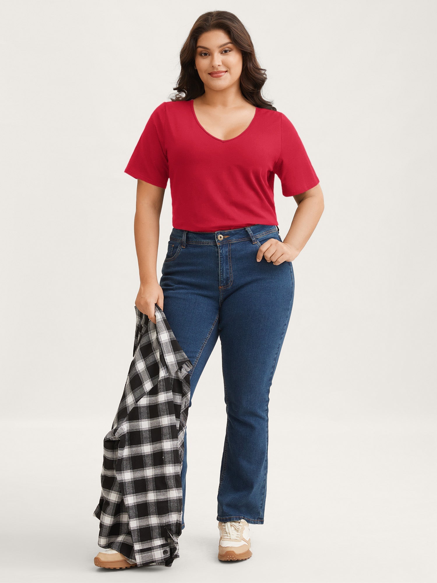 Plus Size Cotton V-Neck T-Shirt
