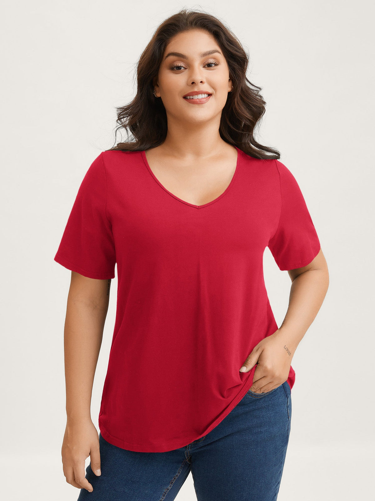 Plus Size Cotton V-Neck T-Shirt