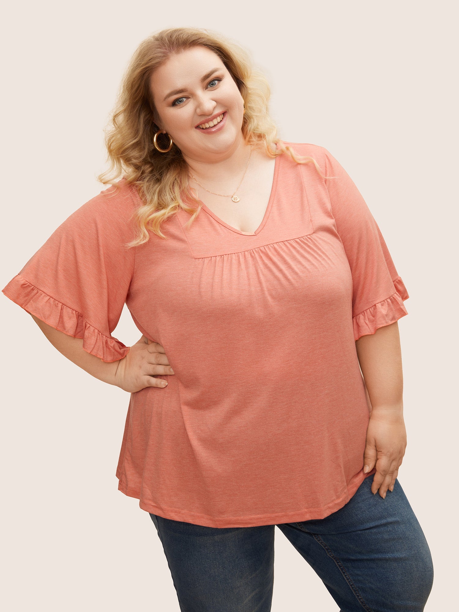 Plus Size Ruffle-Sleeve Jersey T-Shirt