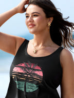 Plus Size Tropical Drawstring Swim Top