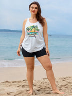 Plus Size Tropical Drawstring Swim Top