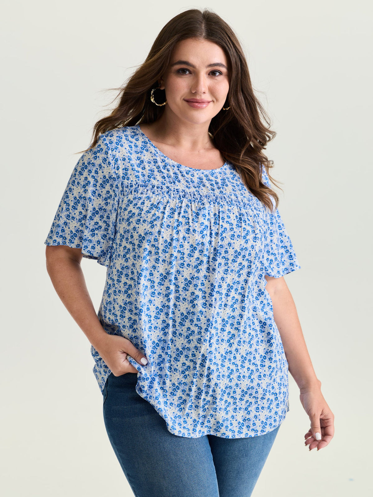 Plus Size Floral Ruffle-Sleeve Blouse