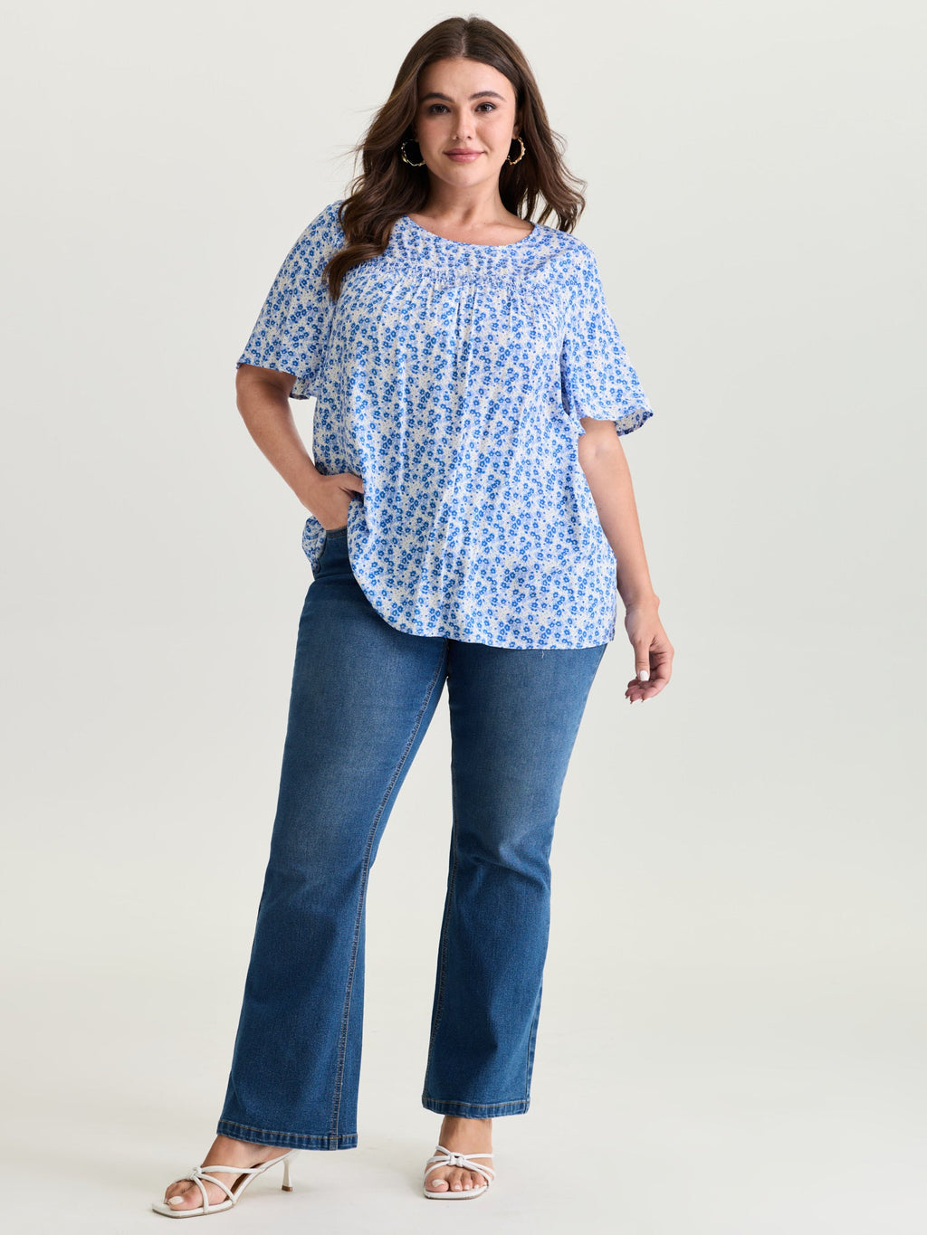 Plus Size Floral Ruffle-Sleeve Blouse