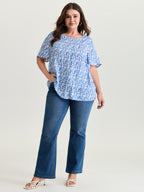 Plus Size Floral Ruffle-Sleeve Blouse