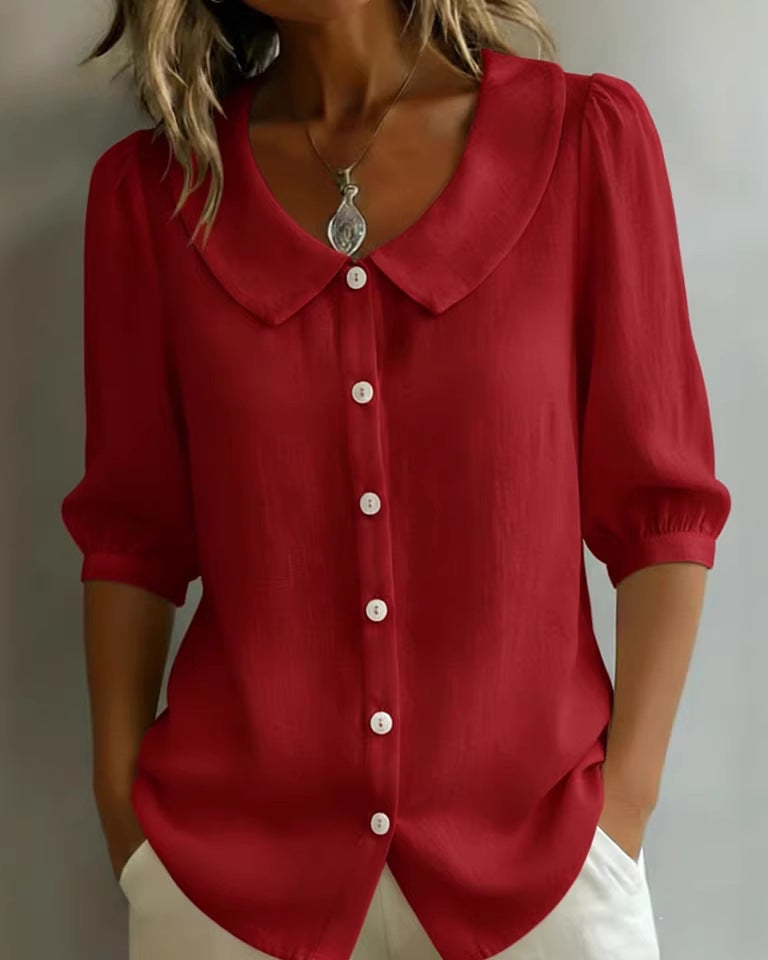Women's Loose Short-Sleeve Blouse – Red