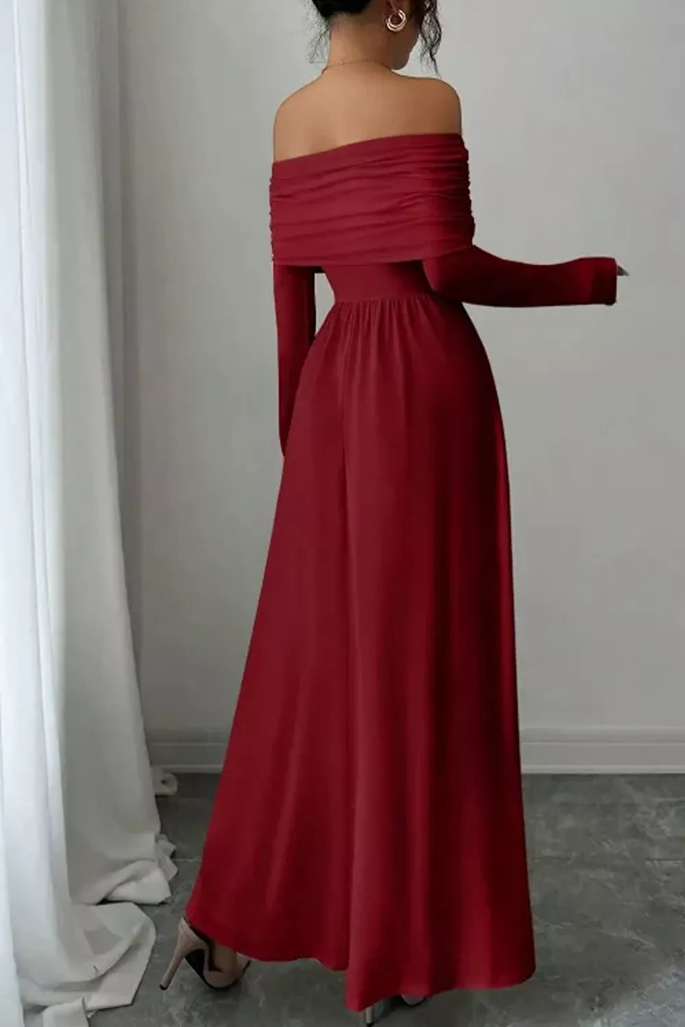 Women's Off-Shoulder Ruched Maxi Dress