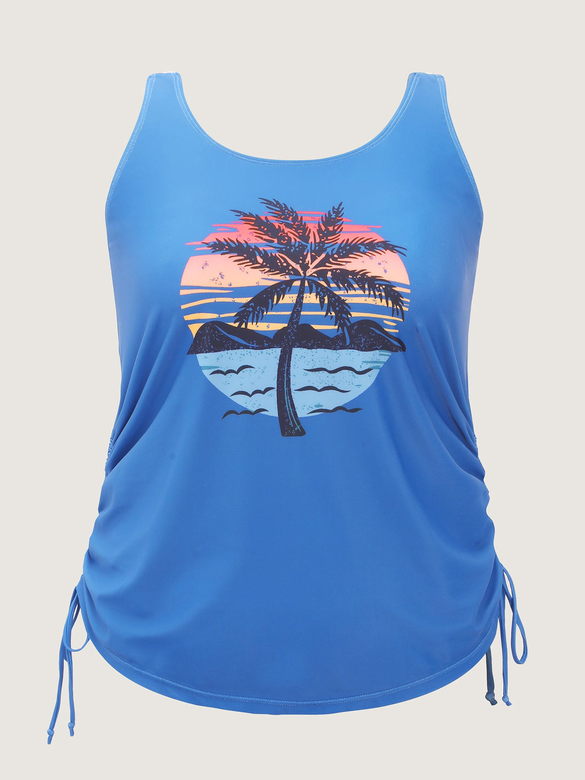 Plus Size Tropical Drawstring Swim Top