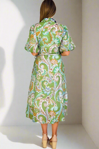 Leah Paisley Midi Shirt Dress – Green by Aurelia Sun