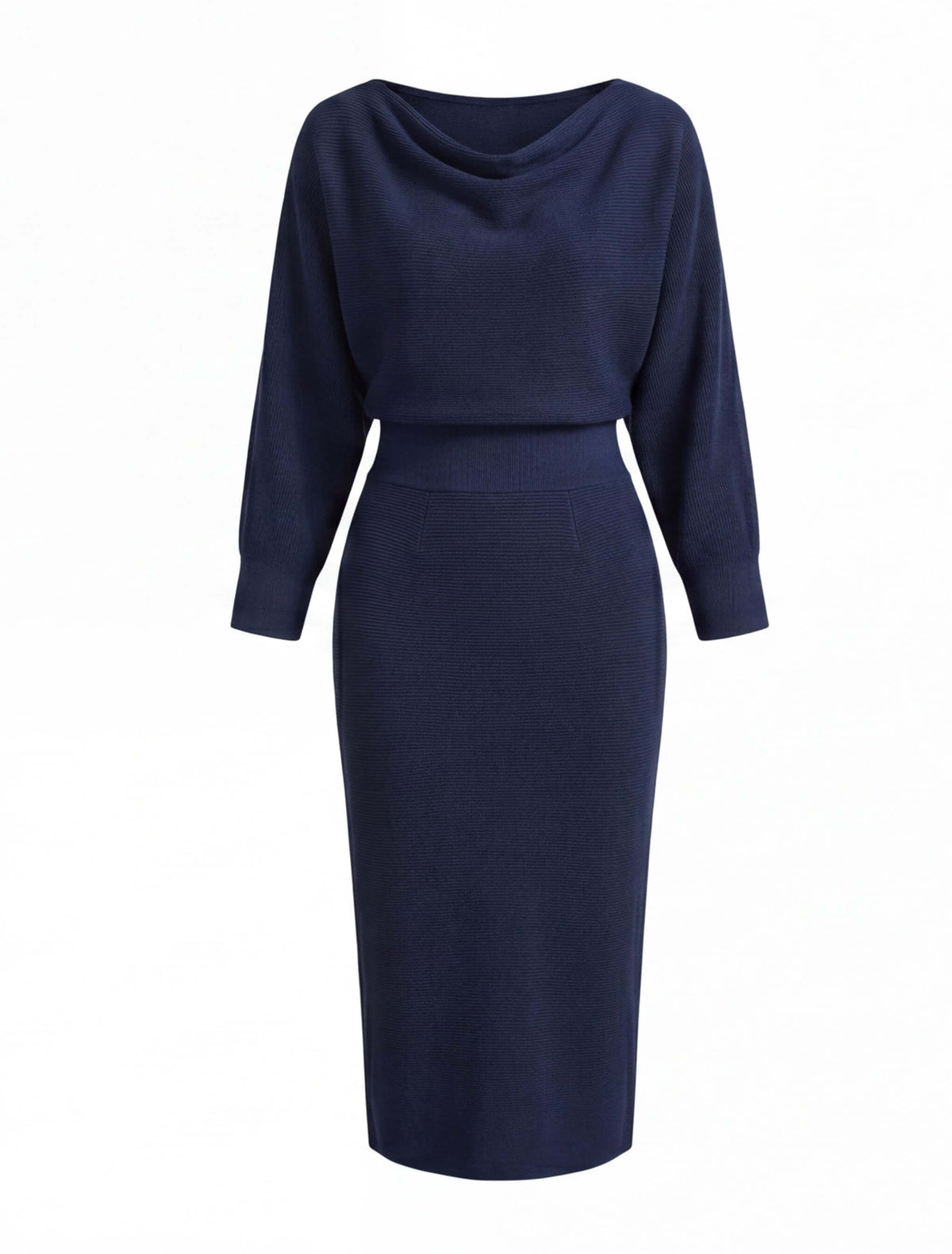 Cowl-Neck Draped Midi Dress