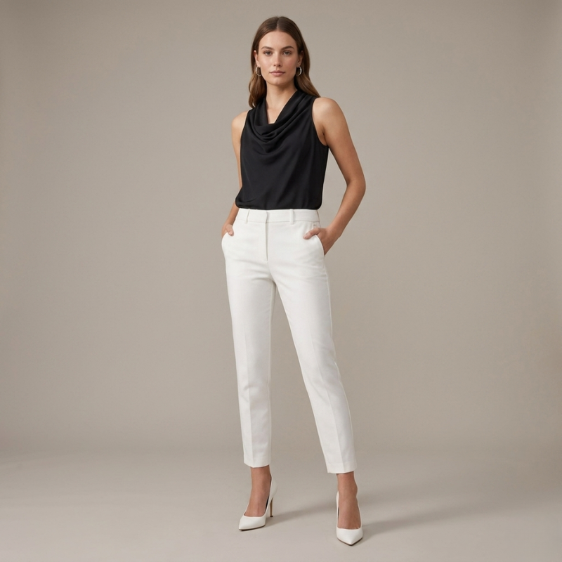 Women's High-Waisted Tailored Pants – White
