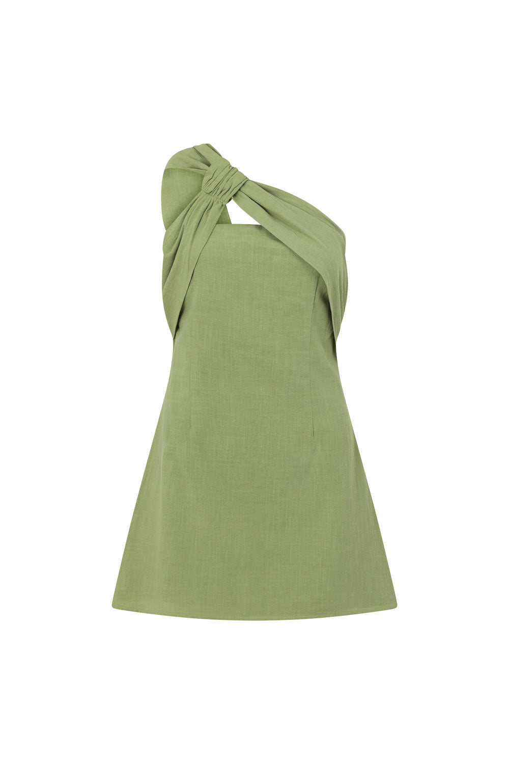 One-Shoulder Cotton Mini Dress — Green