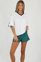 Women's green and pink striped quick dry track shorts