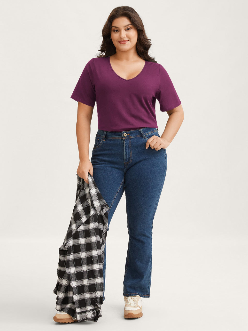 Plus Size Cotton V-Neck T-Shirt