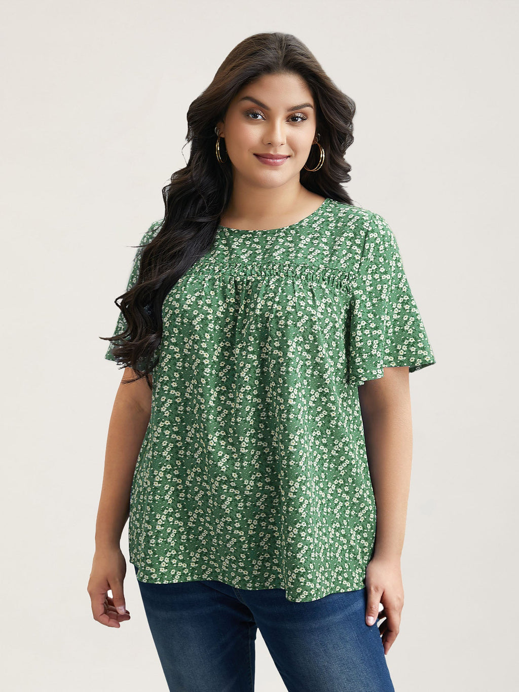 Plus Size Floral Ruffle-Sleeve Blouse