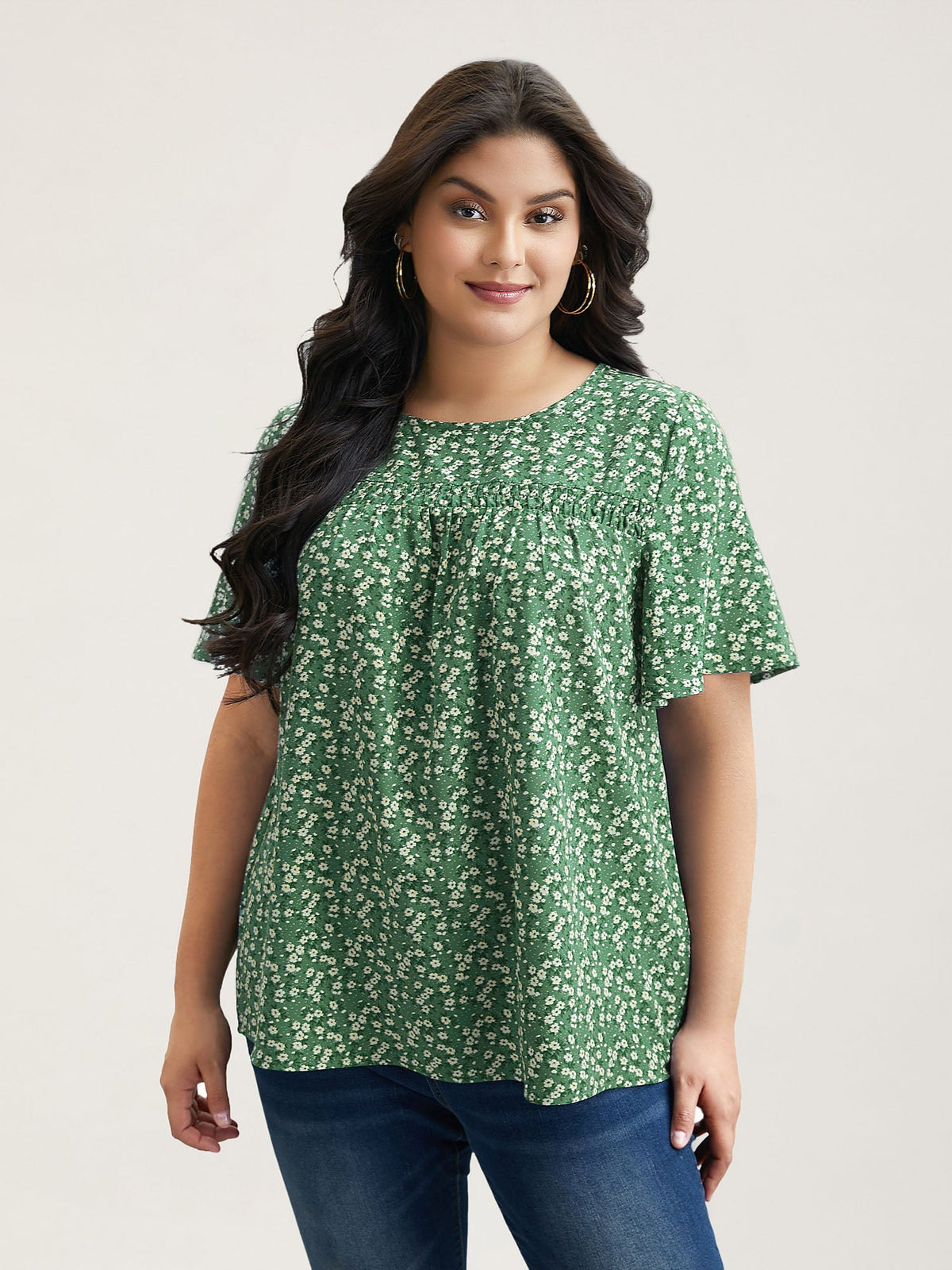 Plus Size Floral Ruffle-Sleeve Blouse