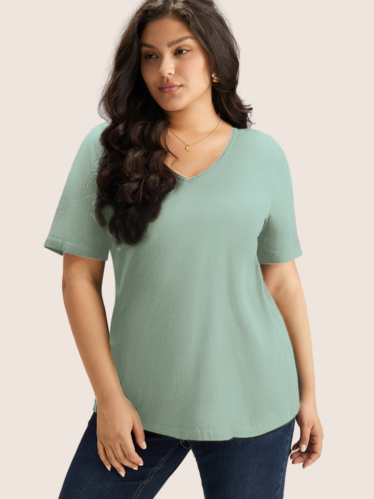 Plus Size Cotton V-Neck T-Shirt
