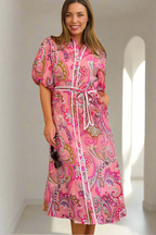 Leah Paisley Midi Shirt Dress – Pink by Aurelia Sun