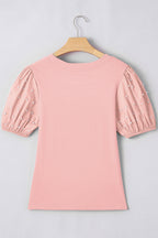 Women's Pearl Beaded Puff-Sleeve Knit Top