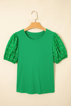 Women's Pearl Beaded Puff-Sleeve Knit Top – Light Pink