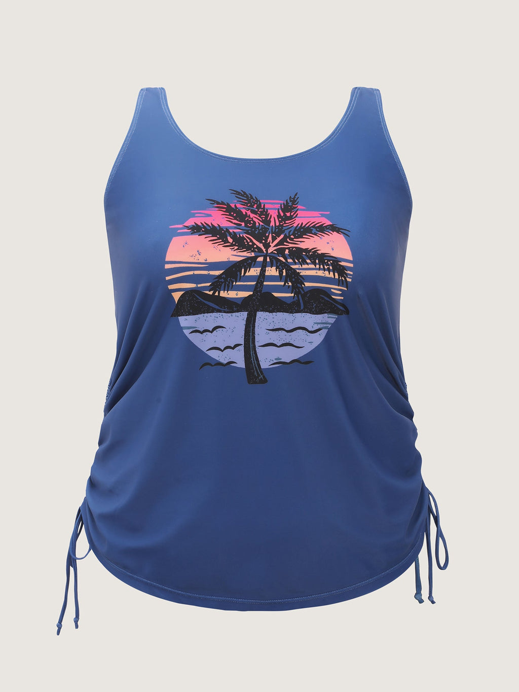 Plus Size Tropical Drawstring Swim Top