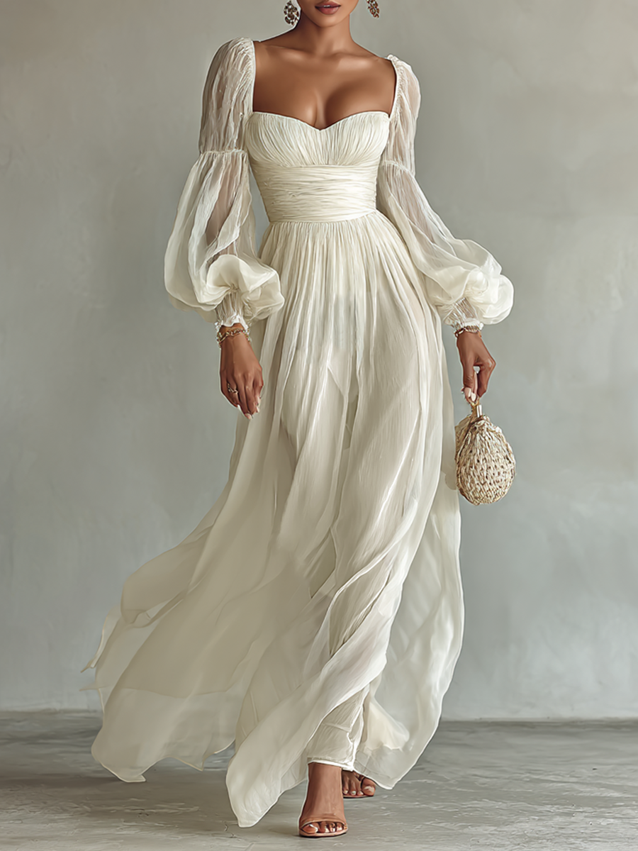 Evelyn Chiffon Square Neck Maxi Dress by Aurelia Sun