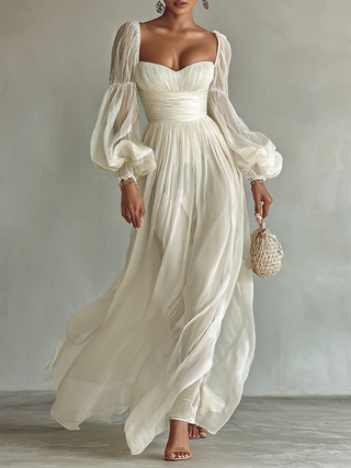 Evelyn Chiffon Square Neck Maxi Dress