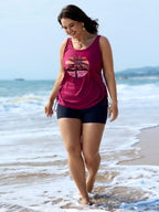 Plus Size Tropical Drawstring Swim Top