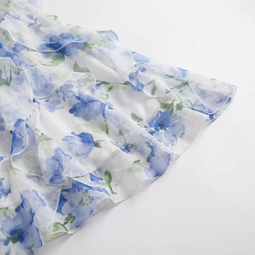 Floral Corset Ruffle Maxi Dress