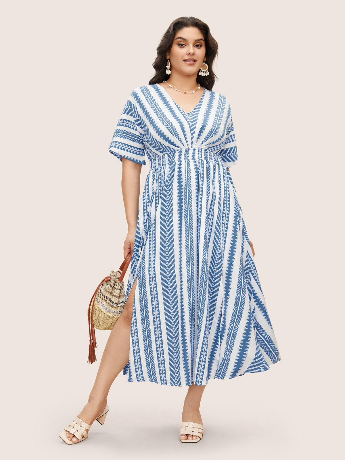 Plus Size Shirred Split-Hem Midi Dress