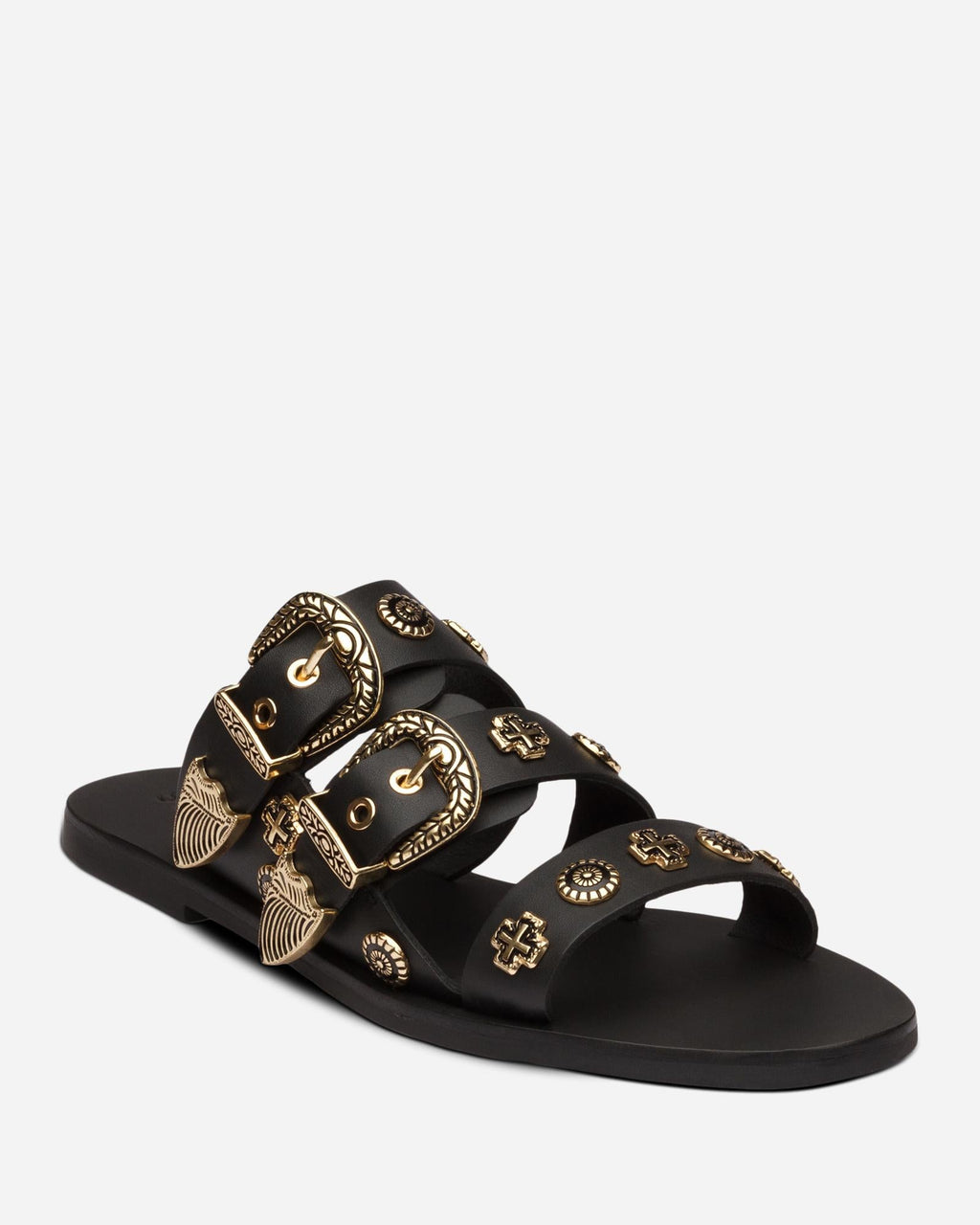 Eastwood Western Leather Slide – Black/Gold by Aurelia Sun