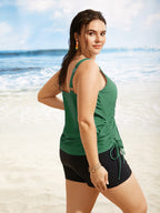 Plus Size Tropical Drawstring Swim Top