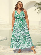 Plus Size Floral Swimsuit & Mesh Sarong Set