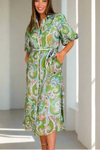 Leah Paisley Midi Shirt Dress – Green by Aurelia Sun
