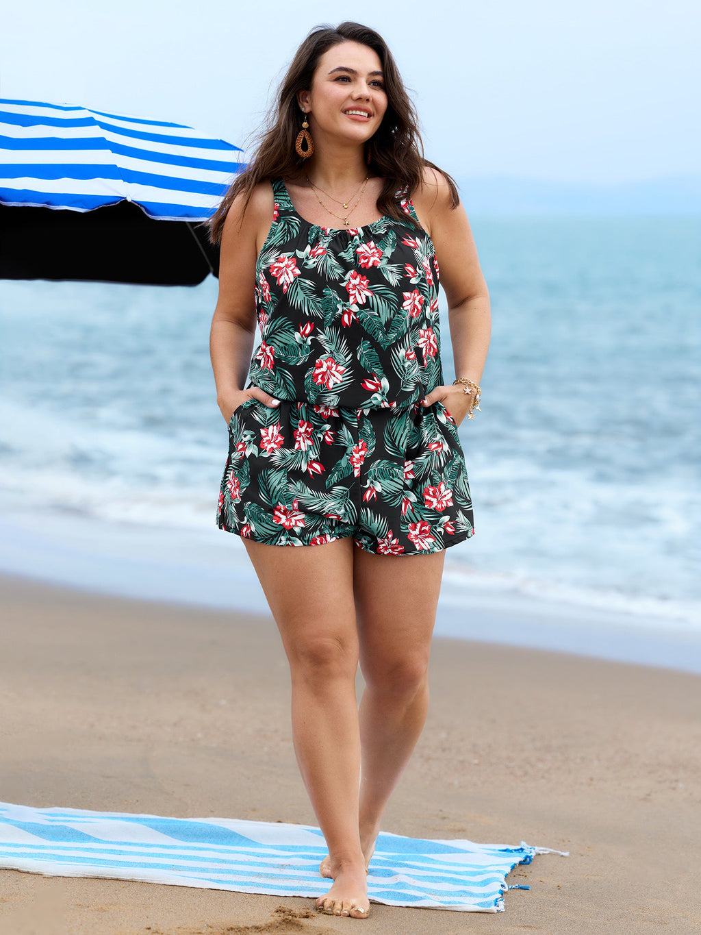 Plus Size Tropical Floral One-Piece Swimsuit