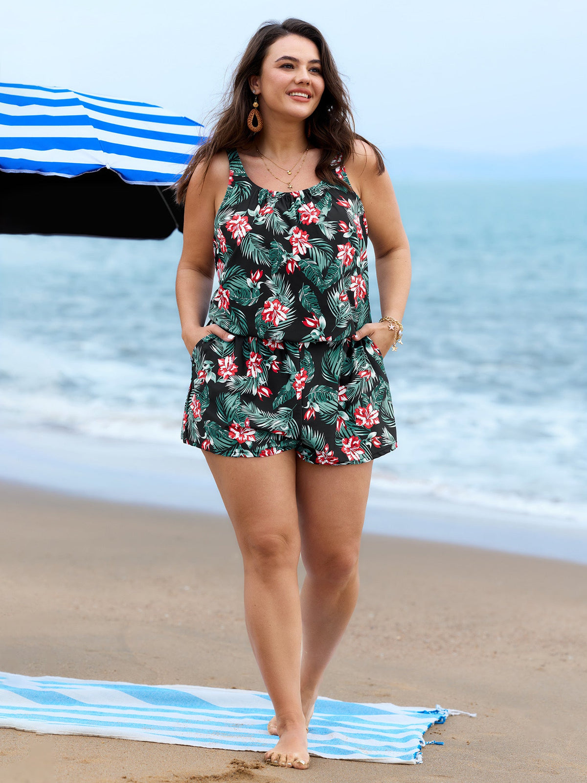 Plus Size Tropical Floral One-Piece Swimsuit