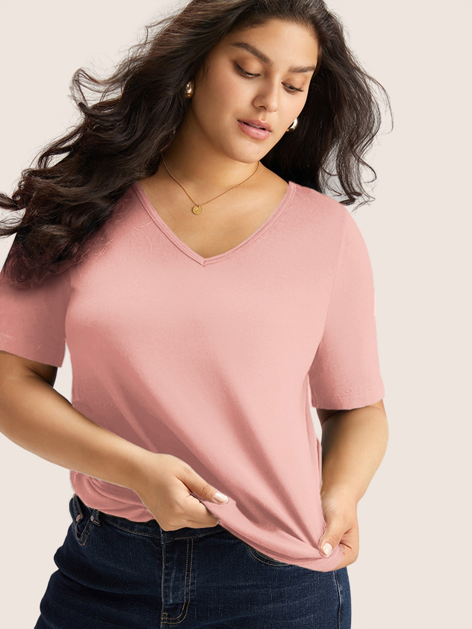 Plus Size Cotton V-Neck T-Shirt