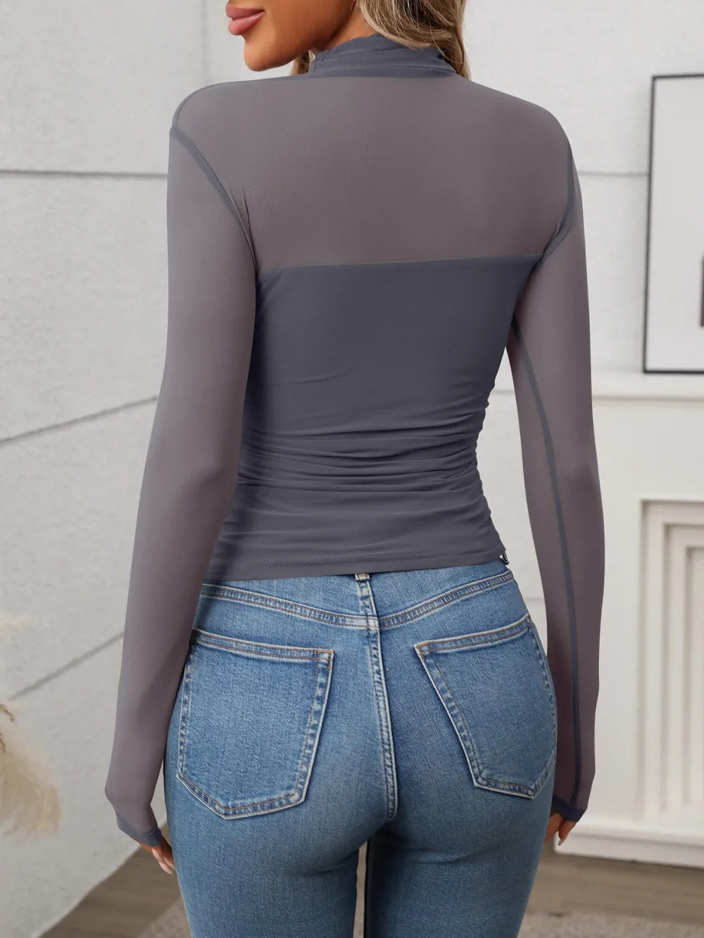 Women's Mock-Neck Long-Sleeve Top – Purple