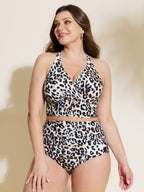 Plus Size Leopard Cross-Strap Bikini Top