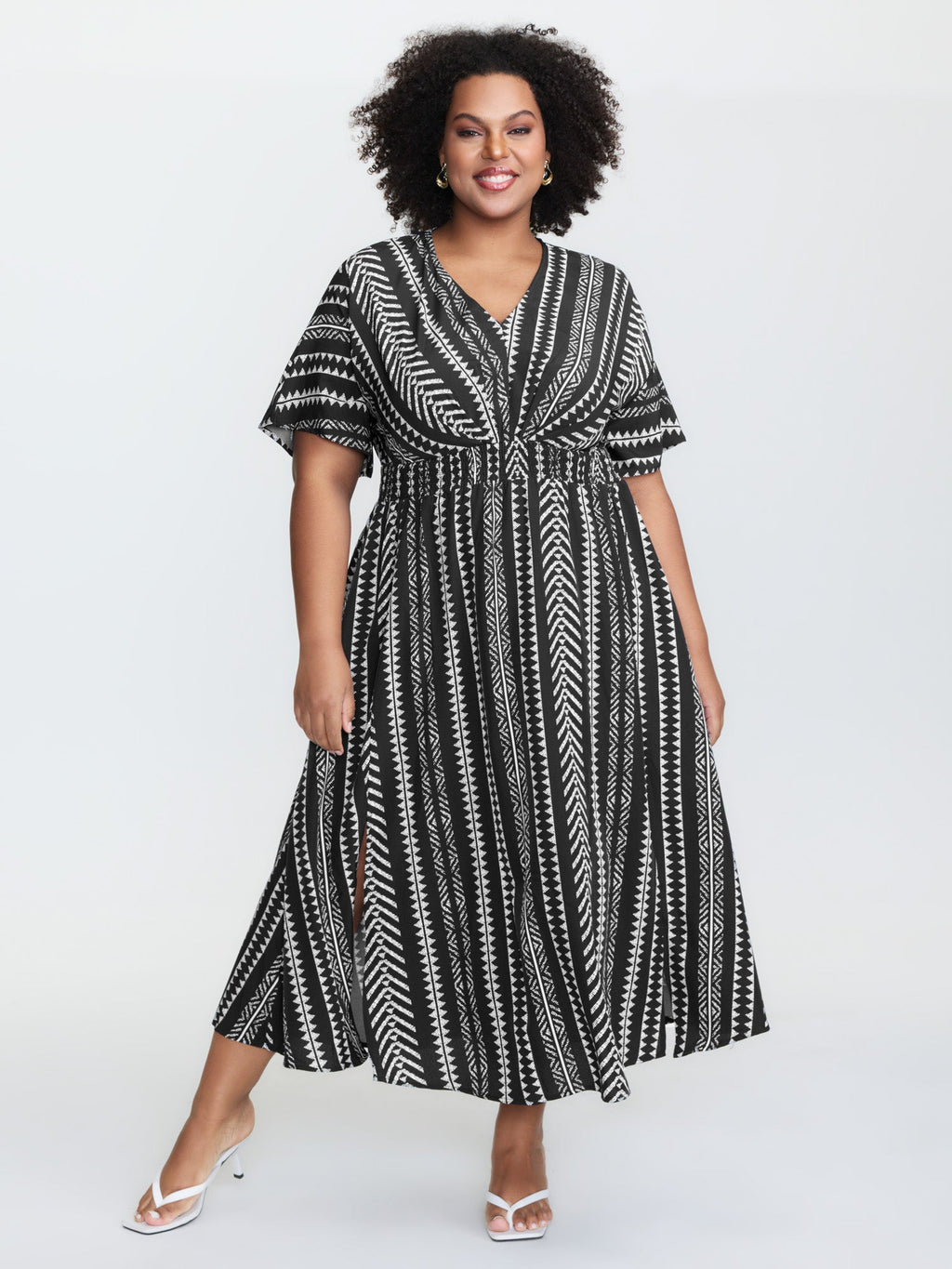 Plus Size Shirred Split-Hem Midi Dress