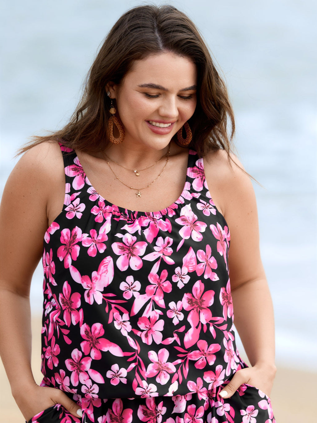 Plus Size Tropical Floral One-Piece Swimsuit