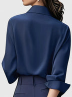 Tania Satin Button-Front Blouse in Navy by Aurelia Sun