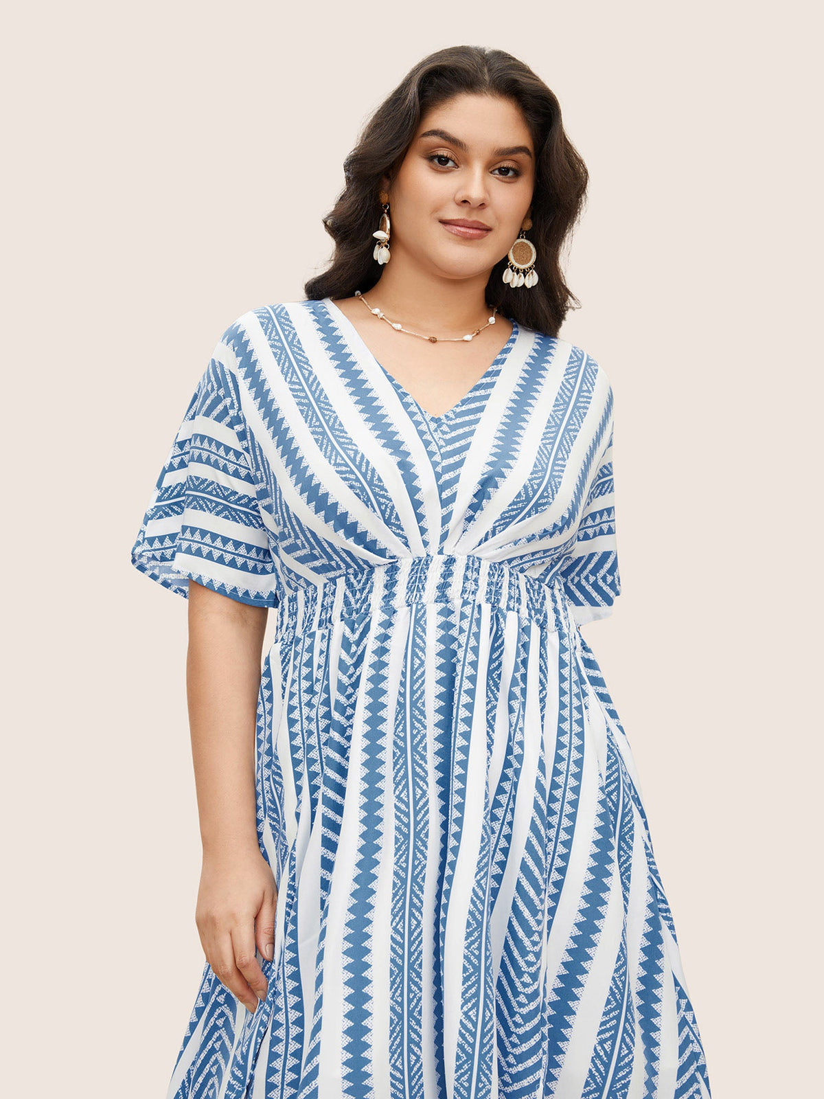 Plus Size Shirred Split-Hem Midi Dress